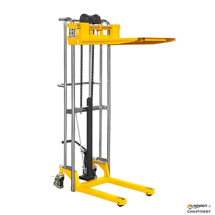 Ручной гидравлический штабелер СМАРТЛИФТ (SMARTLIFT) SDDJS1500 (400 кг; 1,5 м; с вилами и площадкой)